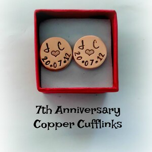 7 Year Anniversary Copper Cufflinks, Personalized Hand Stamped Cufflinks, 7th Anniversary Gift for Him, Gift for Husband, Copper Anniversary image 5