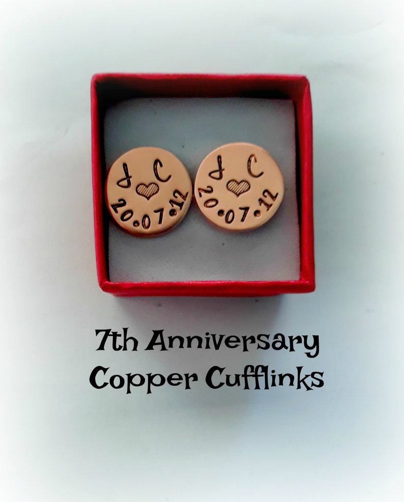 7 Year Anniversary Copper Cufflinks, Personalized Hand Stamped Cufflinks, 7th Anniversary Gift for Him, Gift for Husband, Copper Anniversary image 5
