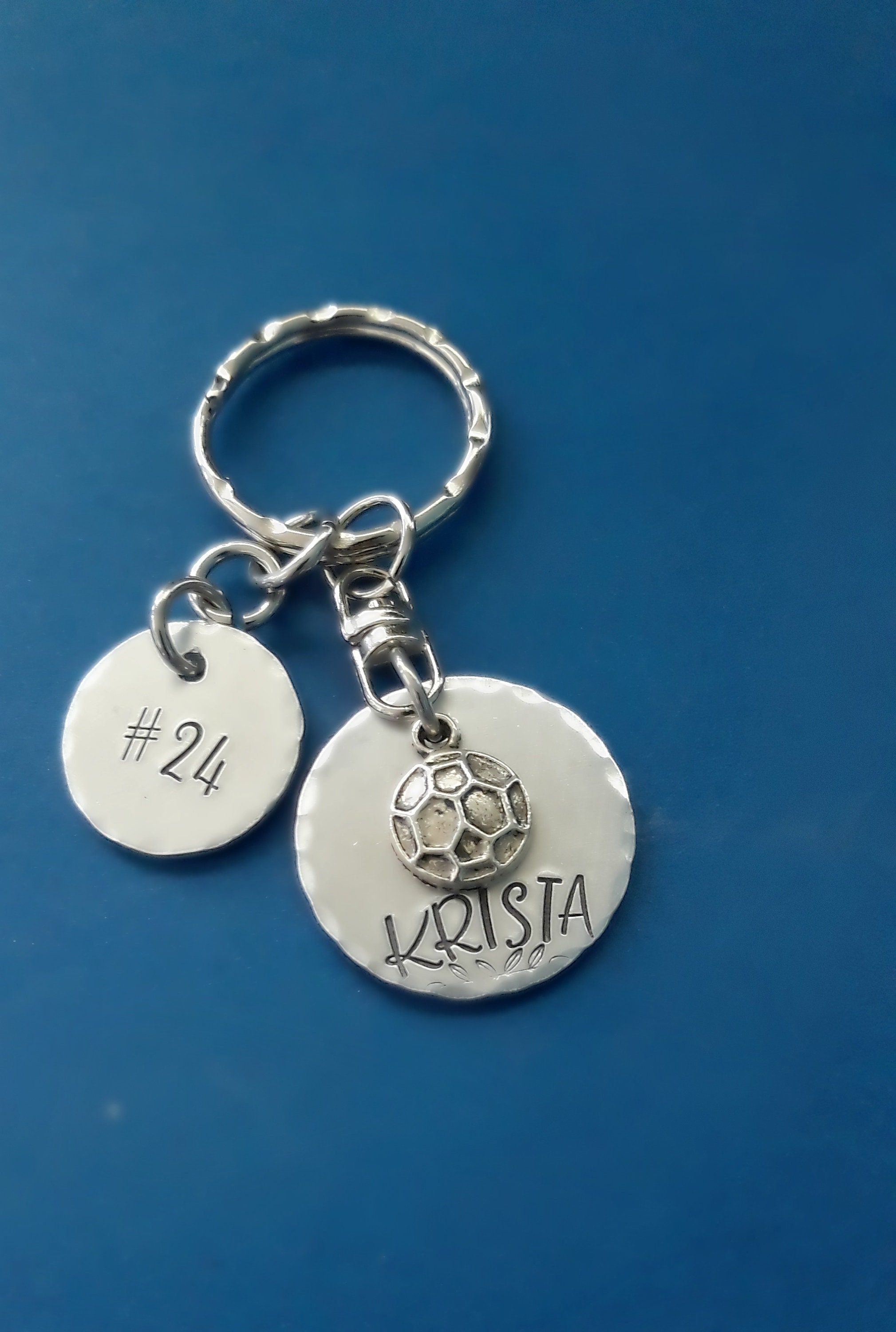 Personalized Soccer Key Chain Hand Stamped Name Keychain Etsy