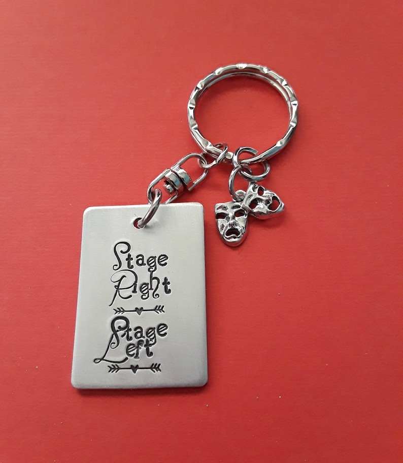 Theatre Gift, Hand Stamped Theater Keychain, Stage Left Stage Right, Don't Break Character, Gift for Actor, Actress, Thespian, Acting Coach image 1