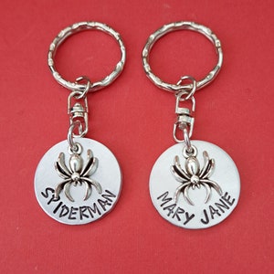 Spiderman & Mary Jane Keychain or Necklace Set, Matching Key chains, Superhero, Couples Anniversary Gift, Gift for Boyfriend Girlfriend