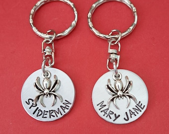 Spiderman & Mary Jane Keychain or Necklace Set, Matching Key chains, Superhero, Couples Anniversary Gift, Gift for Boyfriend Girlfriend