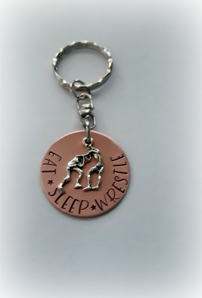 Hand Stamped Wrestling Key Chain Personalized Handstamped Etsy