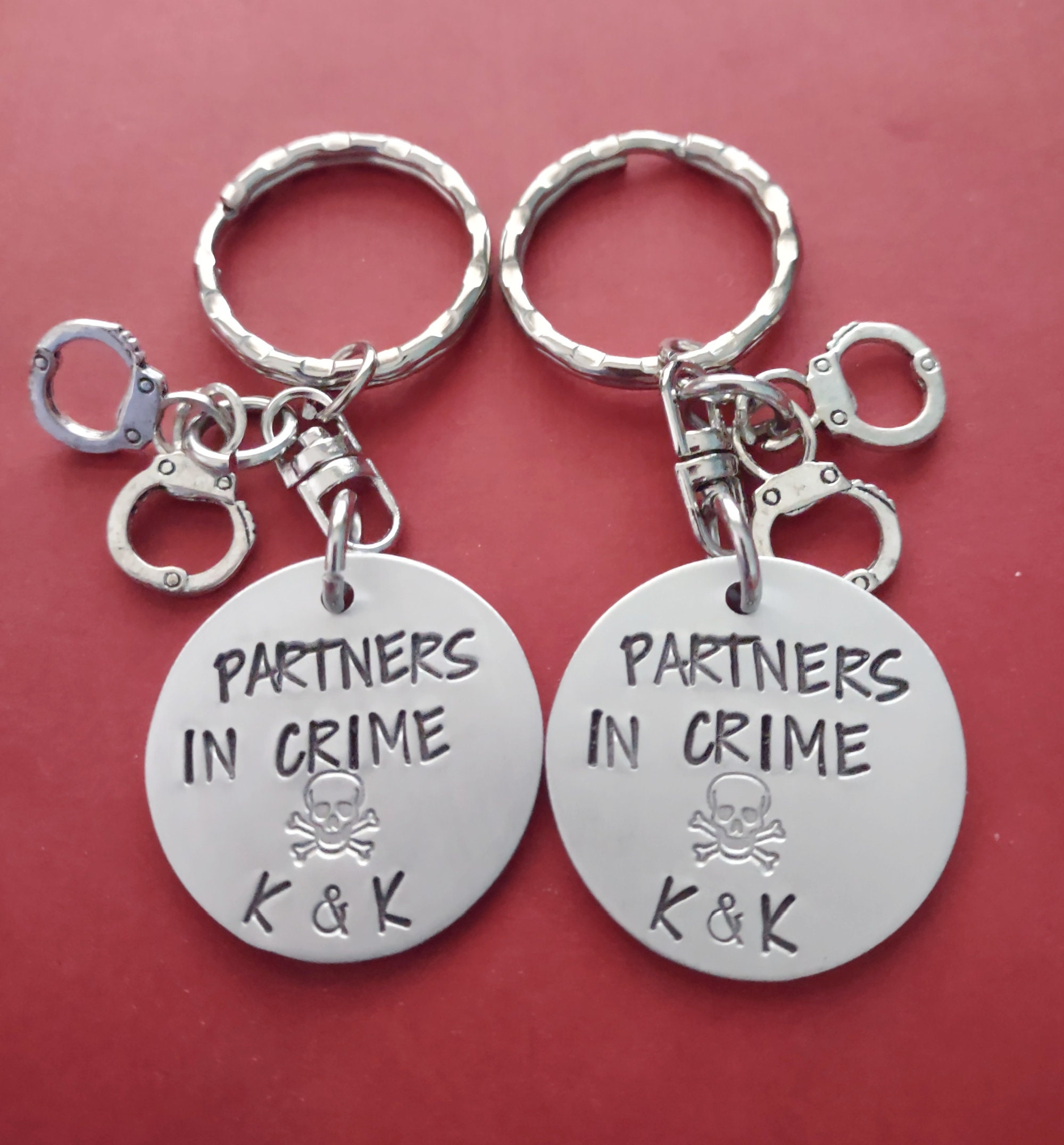 Pff Key Chain Hand Stamped Partners in Crime Key Chain Set, BFF Keychain Set, Hand ...
