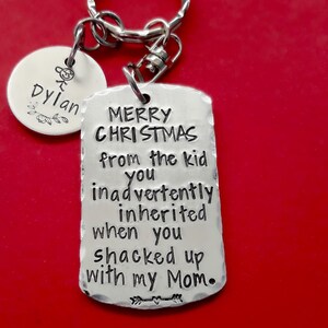 Funny Father&#39;s Day Keychain, Christmas Gift for Mom&#39;s Boyfriend Keychain, Personalized Stepfather, Custom Key Chain, Engraved, Hand Stamped