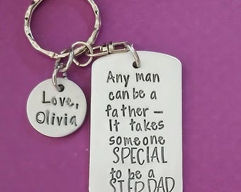 Step-Dad Keychain, Personalized Hand-Stamped for Stepfather, Thank You for Being the Dad You Didn't Have to be, Father's Day Gift
