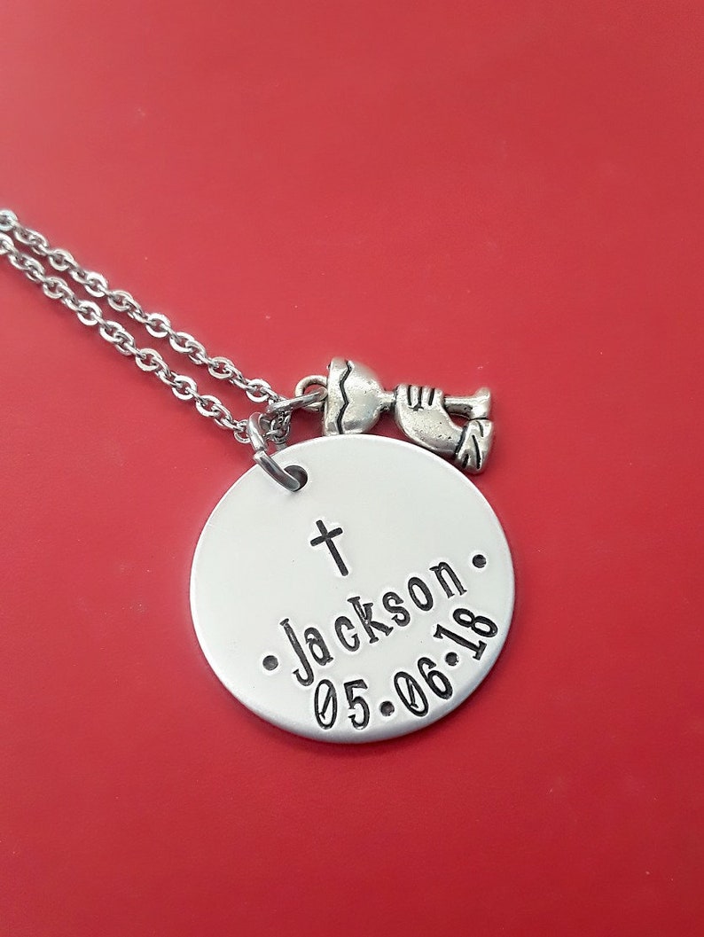 Boys First Communion Necklace Personalized Hand Stamped 1st Etsy