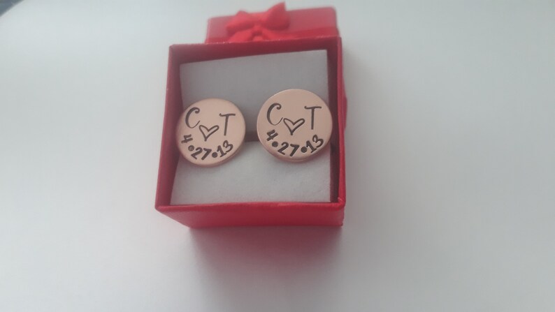 7 Year Anniversary Copper Cufflinks, Personalized Hand Stamped Cufflinks, 7th Anniversary Gift for Him, Gift for Husband, Copper Anniversary image 7