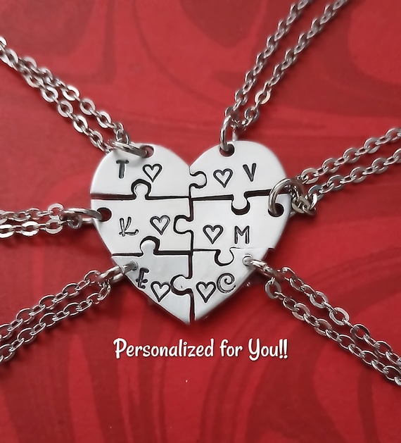 Six Heart Puzzle Piece Necklace, 6 Piece Puzzle Set, 6 Best