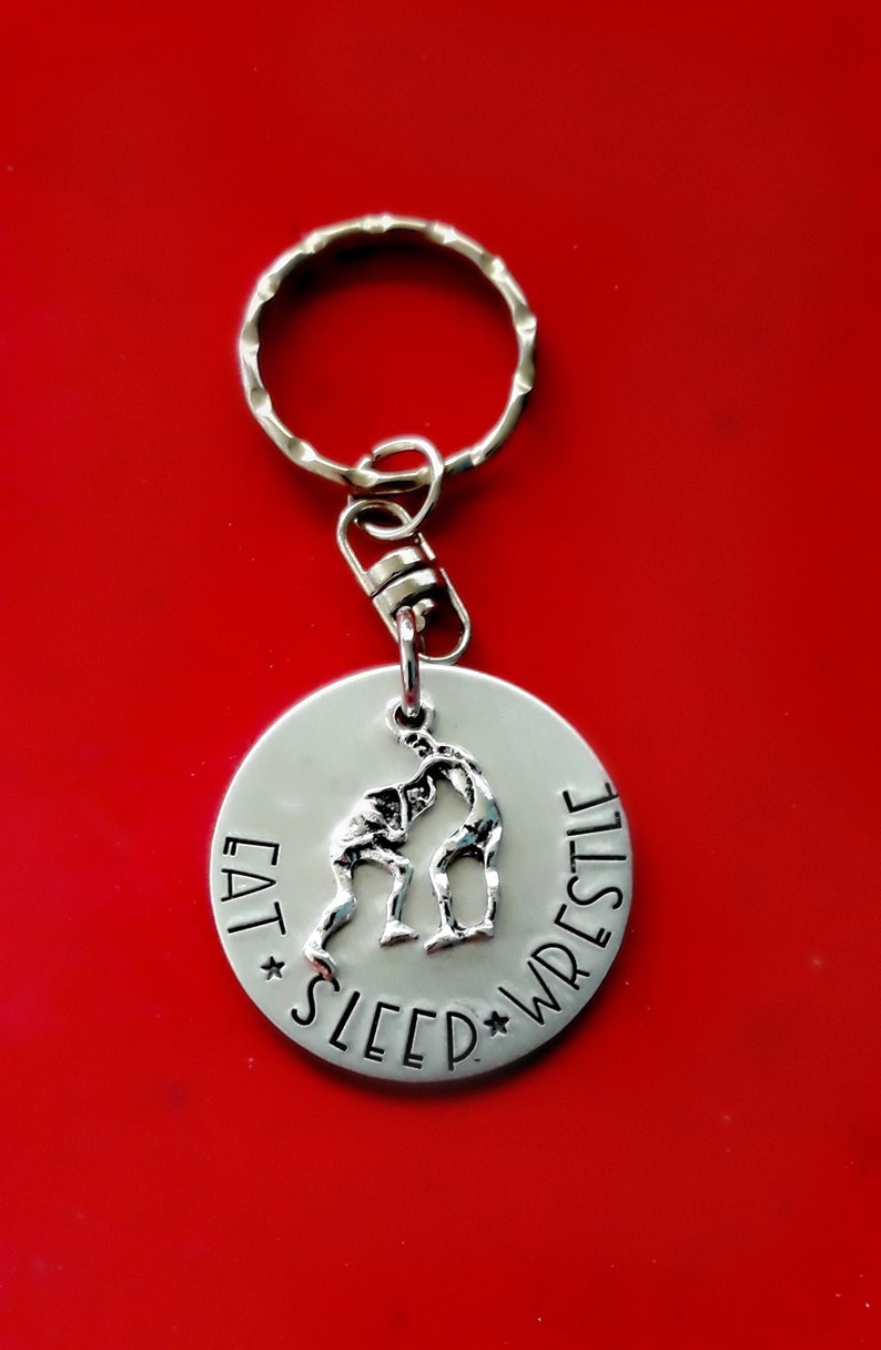 Hand Stamped Wrestling Key Chain Personalized Handstamped Etsy