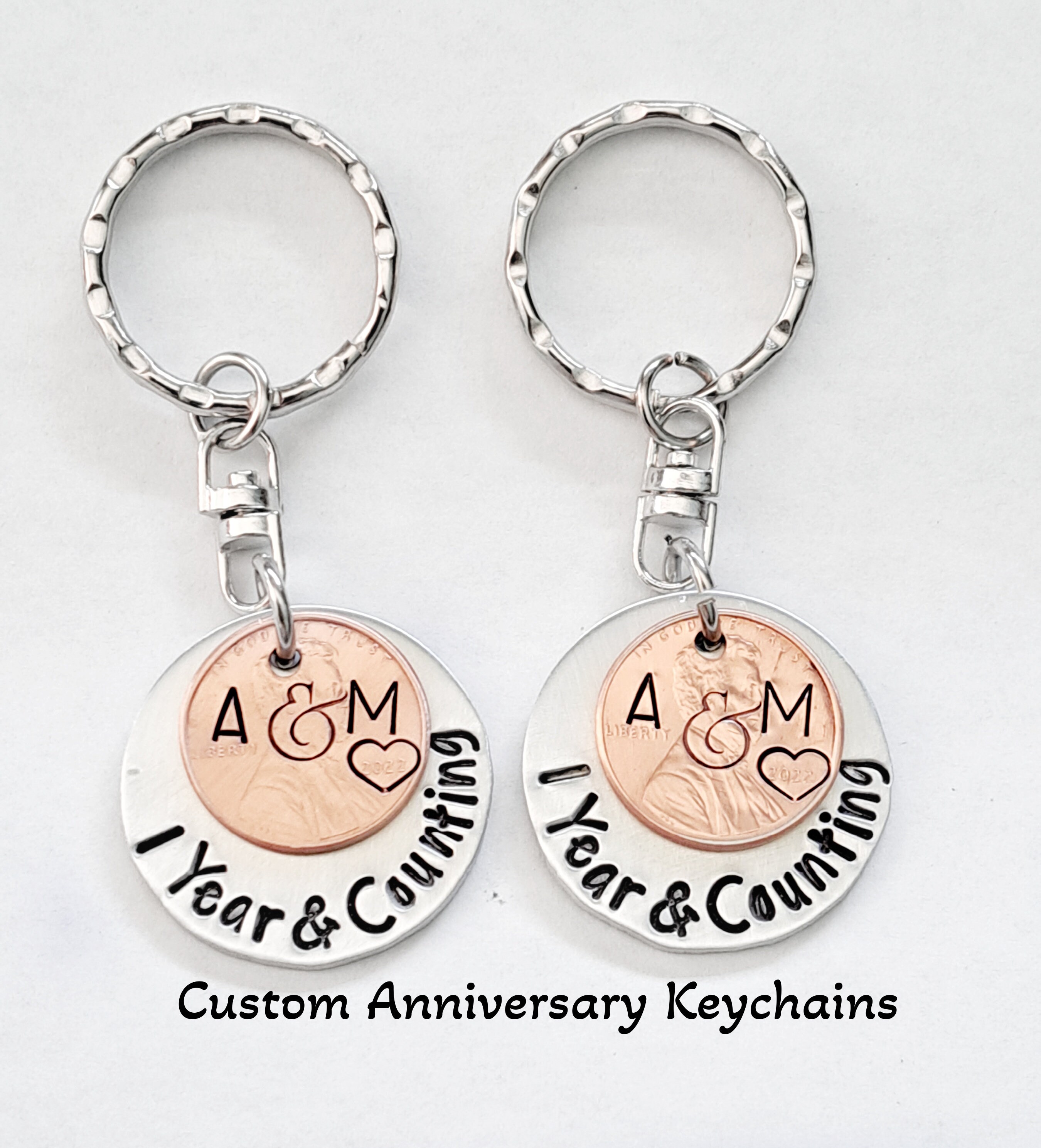 Personalized Hand Stamped One Year Anniversary Keychain One Year Counting Penny Key Chain Key Chain First Anniversary Gift for Him Her Etsy