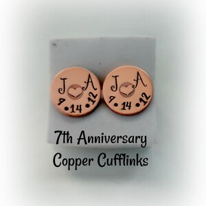 7 Year Anniversary Copper Cufflinks, Personalized Hand Stamped Cufflinks, 7th Anniversary Gift for Him, Gift for Husband, Copper Anniversary image 3