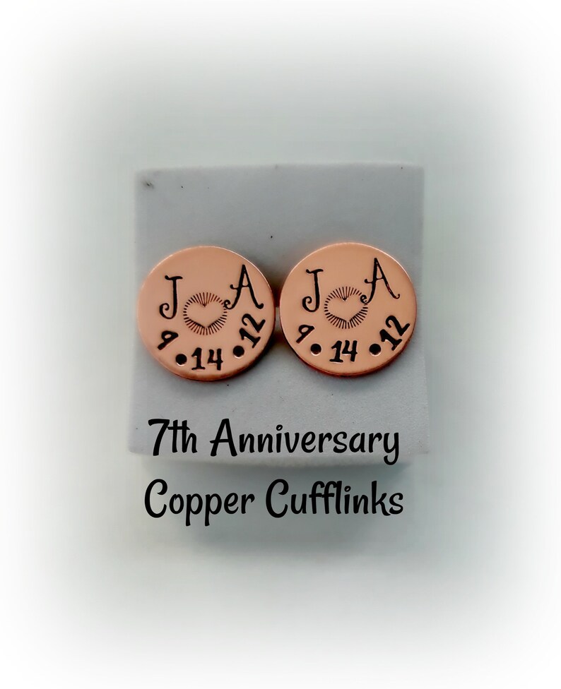 7 Year Anniversary Copper Cufflinks, Personalized Hand Stamped Cufflinks, 7th Anniversary Gift for Him, Gift for Husband, Copper Anniversary image 3