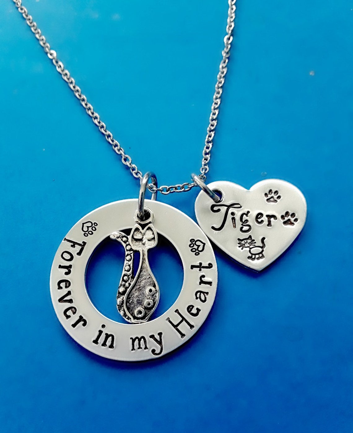 Cat Memorial Necklace Hand Stamped Pet Loss Jewelry Etsy