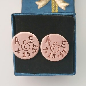 7 Year Anniversary Copper Cufflinks, Personalized Hand Stamped Cufflinks, 7th Anniversary Gift for Him, Gift for Husband, Copper Anniversary image 2