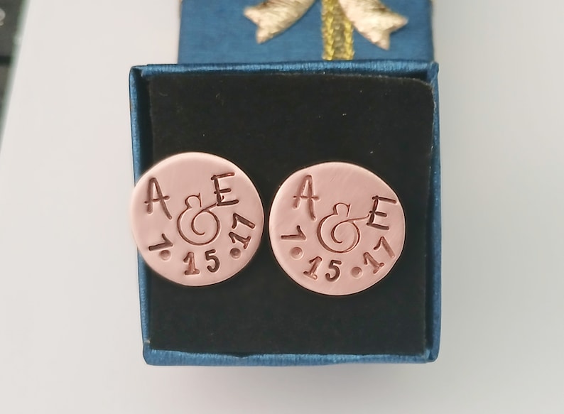 7 Year Anniversary Copper Cufflinks, Personalized Hand Stamped Cufflinks, 7th Anniversary Gift for Him, Gift for Husband, Copper Anniversary image 2