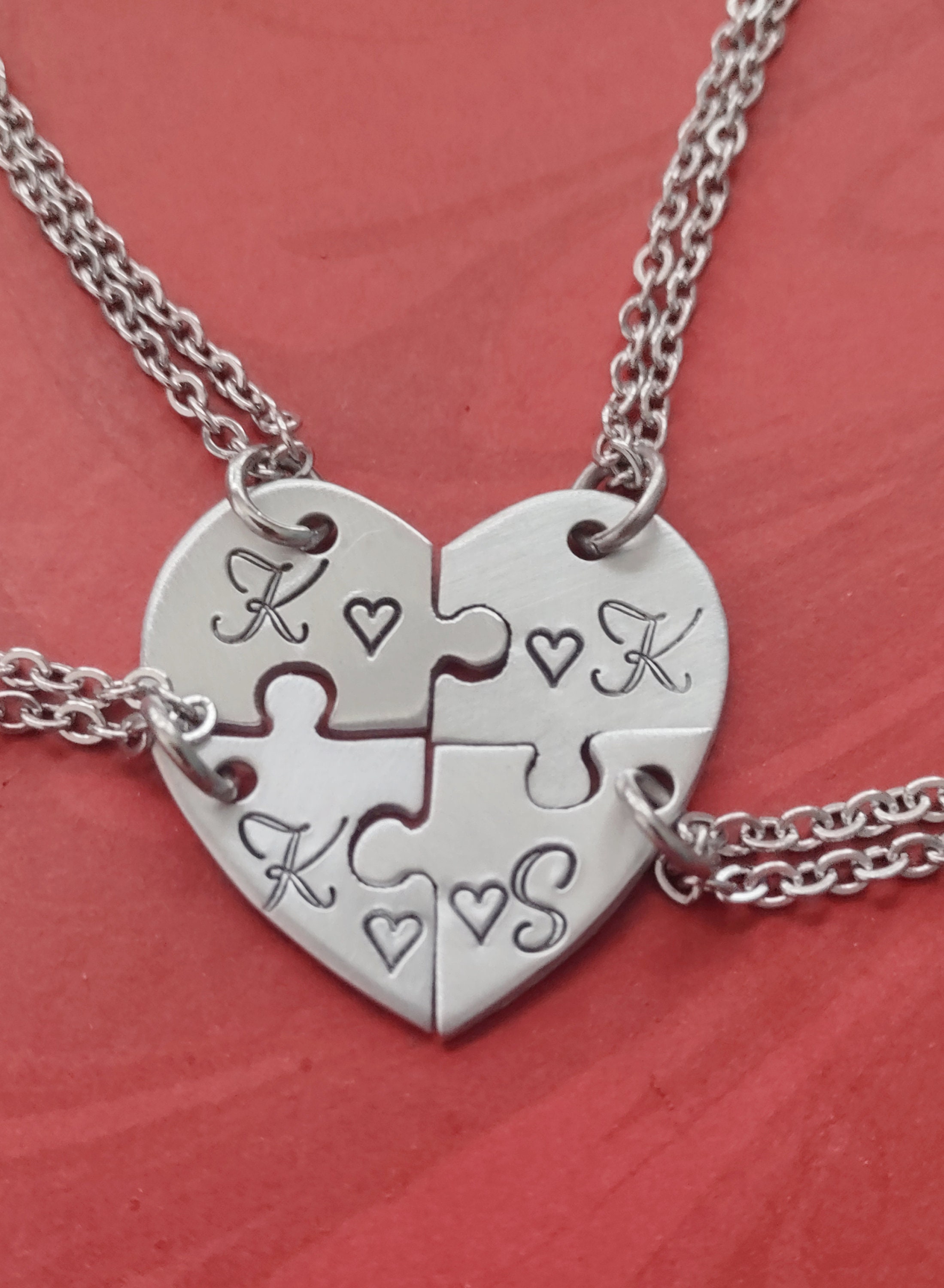 Elegant Rose Lot De 4 Colliers De L'amitié Avec Pendentifs Puzzle En Forme De Pièce De Puzzle En