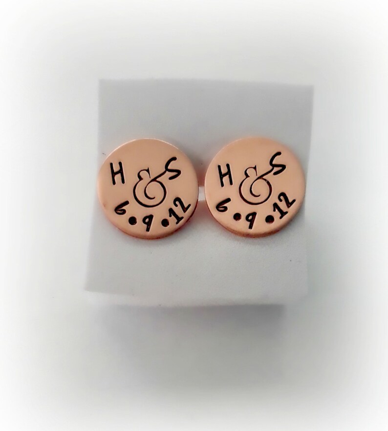 7 Year Anniversary Copper Cufflinks, Personalized Hand Stamped Cufflinks, 7th Anniversary Gift for Him, Gift for Husband, Copper Anniversary image 6