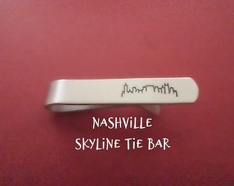 Nashville Skyline Tie Bar, Hand Stamped Tie Clip, Nashville TN, Tennessee Gift for Husband, Father's Day Gift, Groomsmen