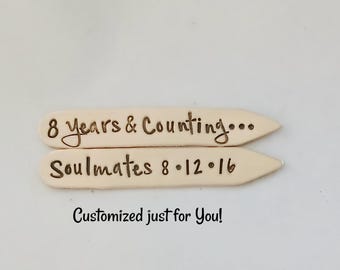 8th Bronze Wedding Anniversary Collar Stays,  Hand stamped Eight Years Counting Anniversary Gift Boyfriend, Custom Stamped Gift for Husband