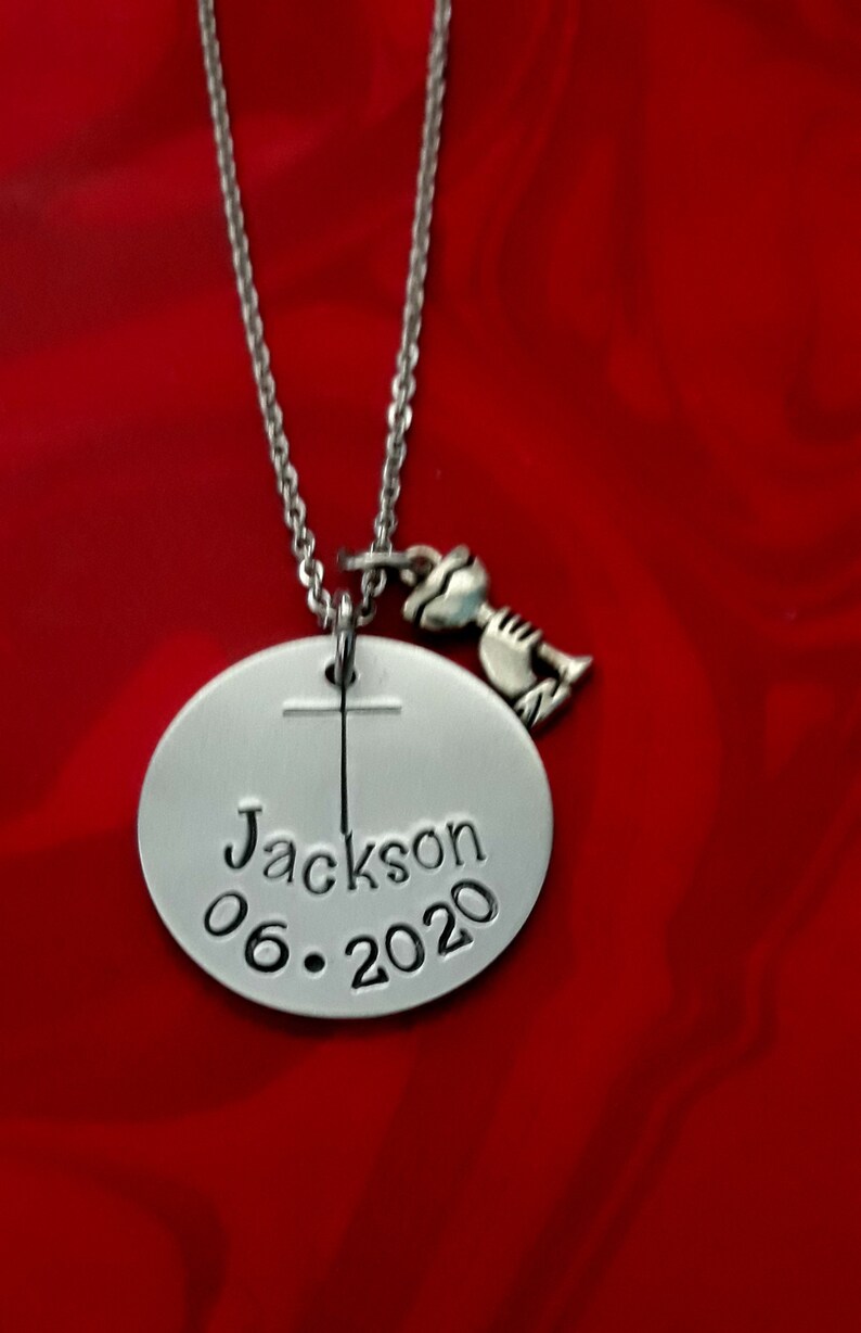 Boys First Communion Necklace Personalized Hand Stamped 1st Etsy