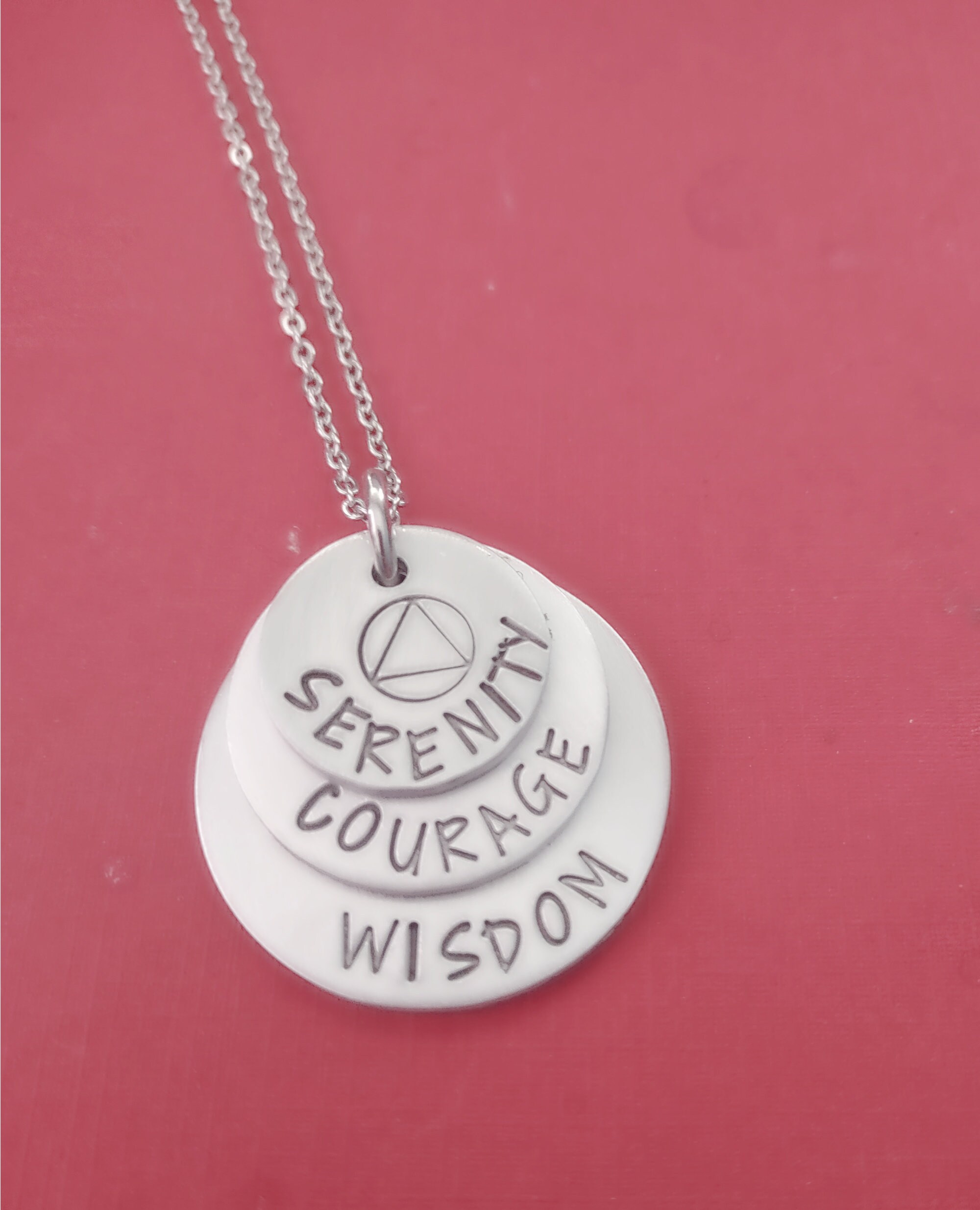 AA Serenity Prayer Recovery Necklace & Keychain - Stainless Steel Sobriety Gift With Courage Wisdom Symbol