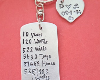 Anniversary Keychain, 10 yrs 15 yrs Aluminum Tin Traditional 10th Anniversary Gift for Him, Engraved, Custom Key Chain, Gift for Husband