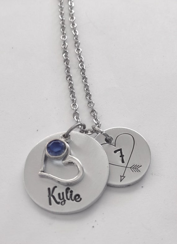 7th Birthday Girl Personalized Pendant Necklace Hand Stamped