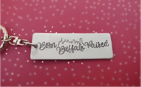 Buffalo, New York Skyline Keychain, Hand Stamped Custom Key Chain, Cityscape, Born & Raised, Western New York, 716, Buffalo Bills Sabres