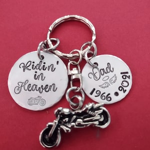 Biker Memorial Keychain, Motorcycle Cremation Urn, Personalized Hand Stamped Memorial Jewelry, Riding in Heaven