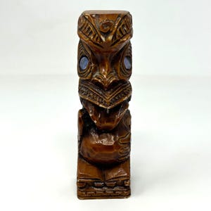 Vintage Maori Tiki Resin Statue New Zealand Souvenir Paua Shell Carved