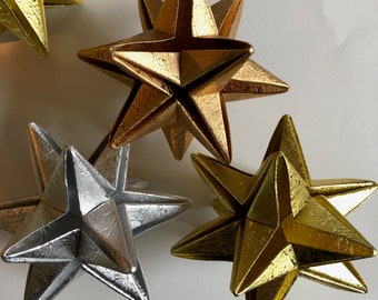 Christmas Tree Decoration / Star Ornament in Silver, Gold, Brass / Origami Star / Holiday Decoration