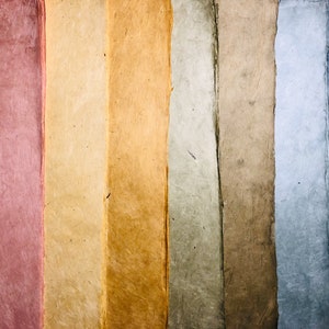 Handmade Himalayan Lokta Paper, 19" x 29", Vegetable Dyed, Brown, Yellow, Sage Green, Olive Green, Pink, Blue