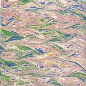 Hand Marbled Paper, 19" x 25", Waved Gelgit Pattern for Bookbinding, Decorative Paper, Collage, Fine Arts, Scrapbooking