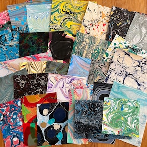Hand Marbled Paper, Mixed Bag, Assorted Paper Sizes up to 6" x 8", for Scrapbooking, Cardmaking, Paper Art, Invitations, Collage, and more