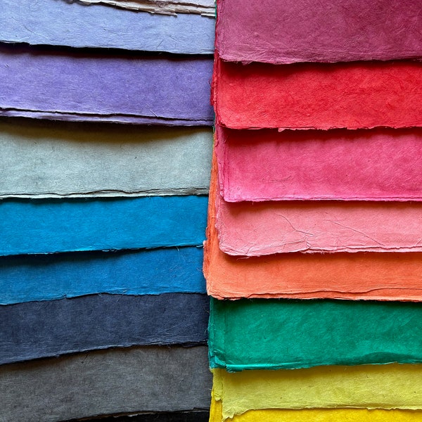 Set: Handmade Himalayan Lokta Paper, 2" x 9.5", 9.5" x 13" or 19.5" x 29", Set of 18 Colours