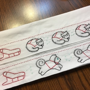 Hand Embroidered Siberian Husky Pillowcases: Vintage Sled Dog Decor