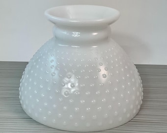 Vintage Hobnail Milk Glass Hurricane Lamp Shade 6" High, 8" Fitter * Flat Top