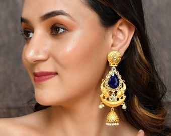 Gold Plated Chandbali Earrings, Traditional Chandbali Earrings, Wedding earrings, jhumki earrings, earrings for women,