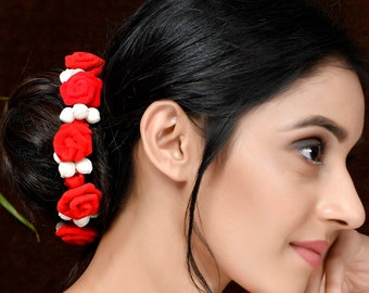 Flower Gajra, Rose Flower Hair Accessory,Bun Gajra, Indian Wedding,Indian Dance Recitals, South Indian Gajra, Bharatanatyam,kuchipudi dance