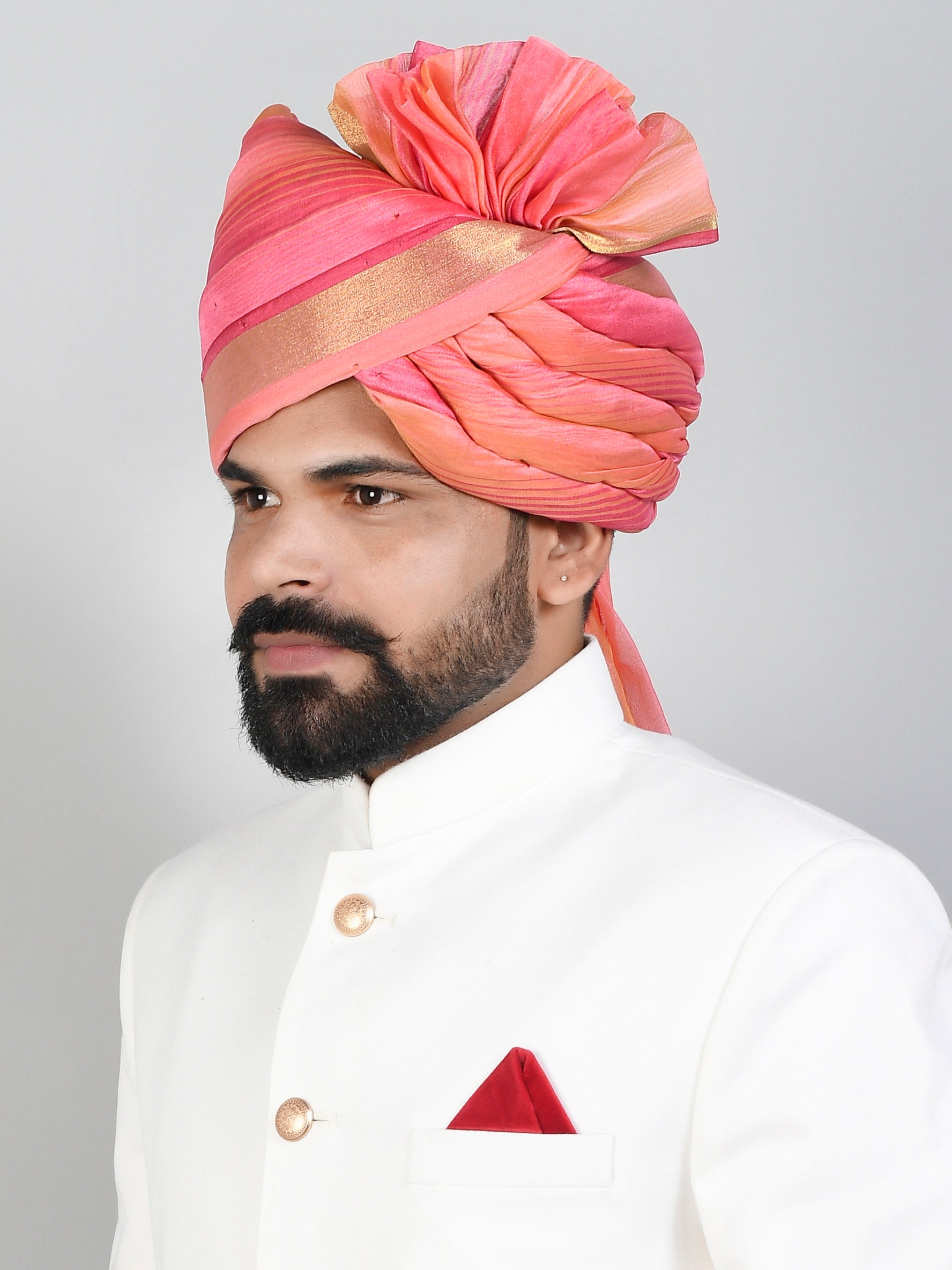 Mens Indian Traditional Wedding Gold Trim Maharaja Turban Ethnic Print ...