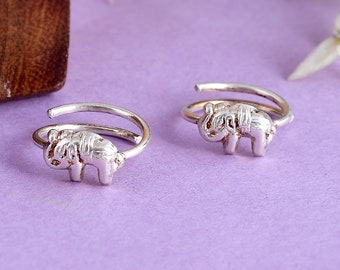 Set of 2 Silver-Plated Elephant Toe Rings ! Silver Plated Elephant Handcrafted Toe Ring for women !