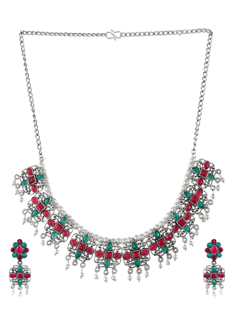 Indian jewellery Temple Jewelry Multicolor Jewellery set Ethnic jewellery Gift for her Necklace sets pearls Earrings handmade jewelry