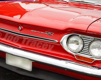 1963 Red Chevrolet Corvair, Classic Cars, Automotive Decor, Automobile Photography, Wall Art, Old Cars, Car Pictures