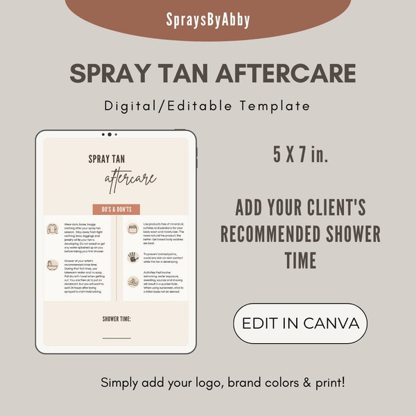 Spray Tan Aftercare Template, Editable Spray Tan Care Card, Tan Care Card