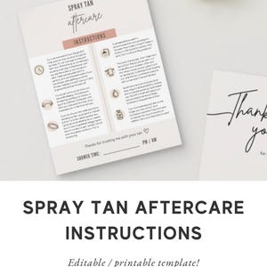 Spray Tan Aftercare-Vorlage, bearbeitbare Spray Tan Care Card, Tan Care Card