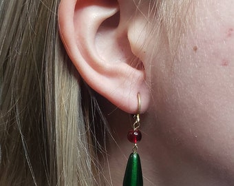 Anime Green and Red Glass Bead Wizard Earrings 2023