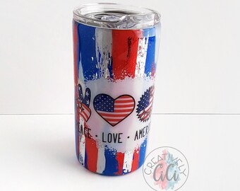 Peace Love America Patriotic 12oz Glitter Tumbler, Hostess gift for her, Birthday gift for girl, Fourth of July Summer Accessories for women