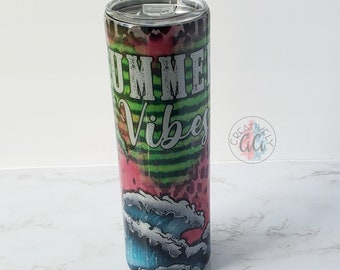 Summer Vibes Tumbler, Glitter Cup, Beach Tumbler, Hot Cup, Cold Cup, Stocking stuffer for her, Birthday gift for beach lover, Christmas gift