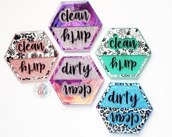 Clean Dirty Dishwasher Glitter Acrylic Hexagon Magnet, Rotating Dishwasher Indicator Sign, Kitchen Decor, Housewarming gift for women